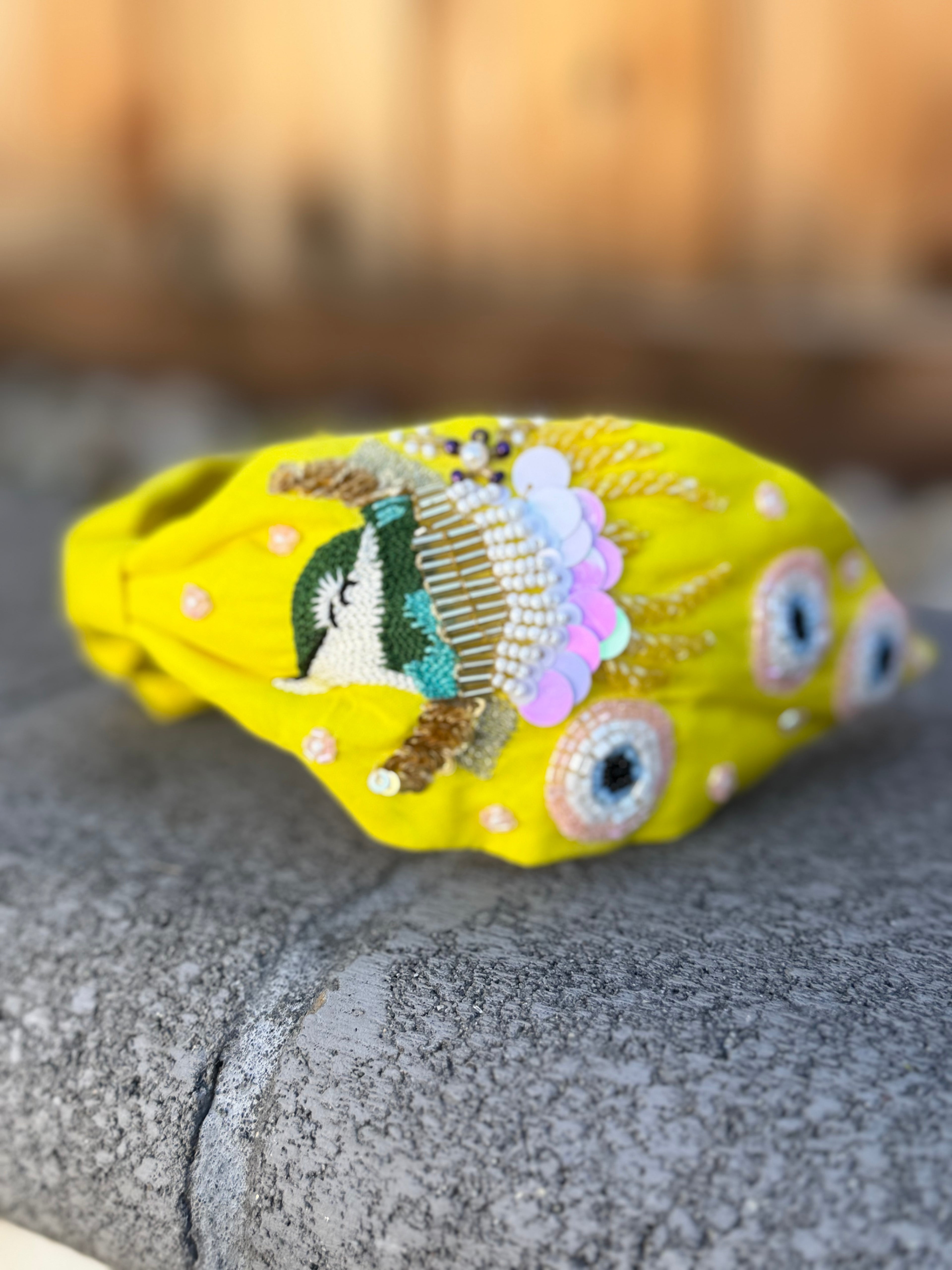 Bright Statement headband, Handmade Knot Headband, Wide Knot Headband, Embellished Knot Headband, Seed Bead Headband, gifts for her, daughter gift
