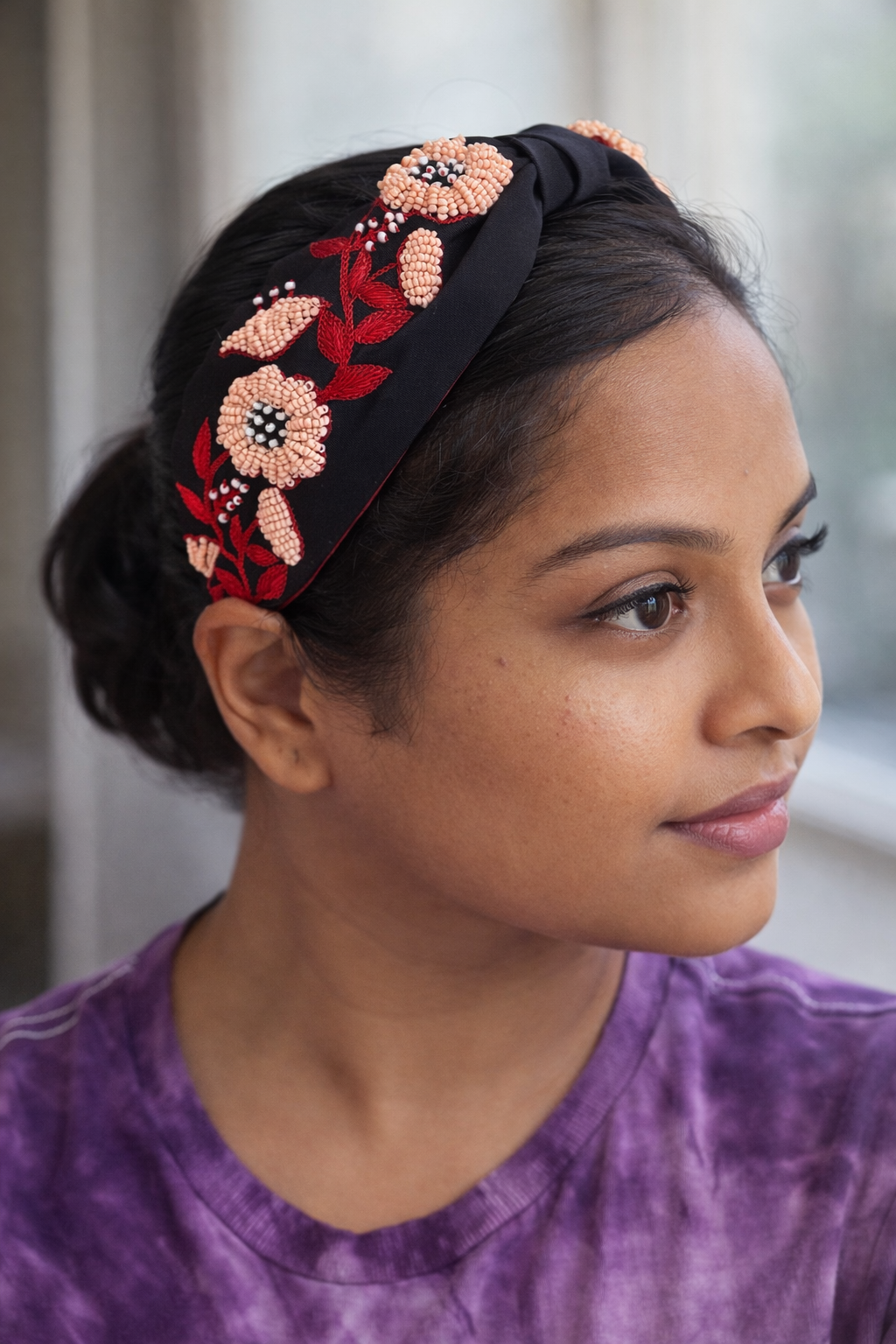 Floral Headband, Handmade Knot Headband, Wide Knot Headband, Embellished Knot Headband, Seed Bead Headband, statement headband
