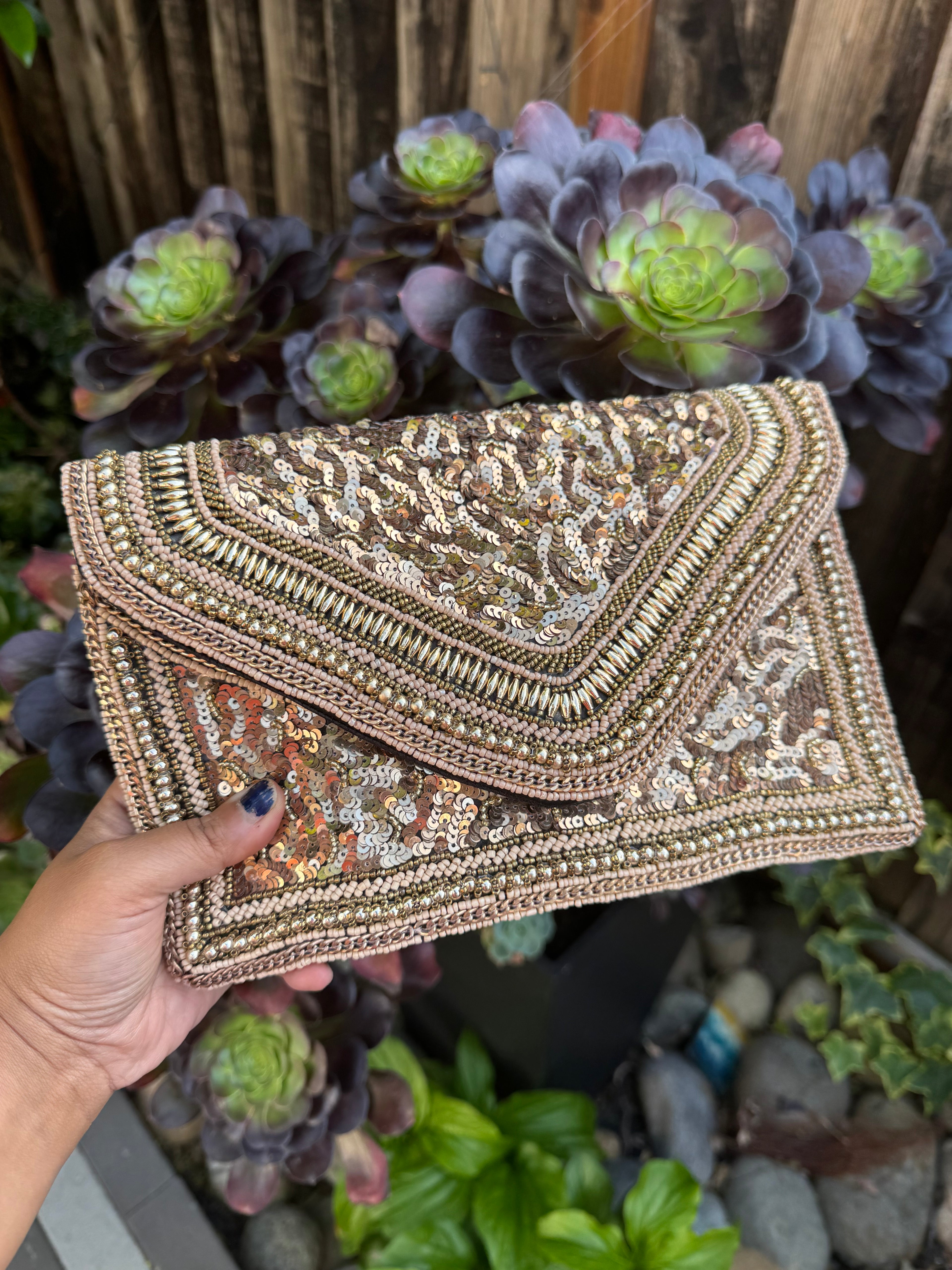 Exquisite Handmade Beaded clutch bag, gold beaded clutch, evening party bag with string, Gift for her, Bridal wedding bag