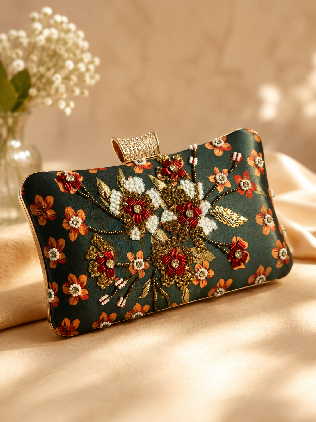Handmade Beaded box clutch bag, beaded clutch, evening party bag with string, Gift for her, Bridal wedding bag