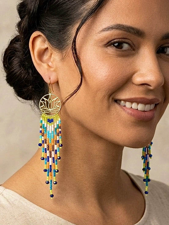 Handmade fringe beaded earrings,boho earrings, seed bead earrings, gift for women