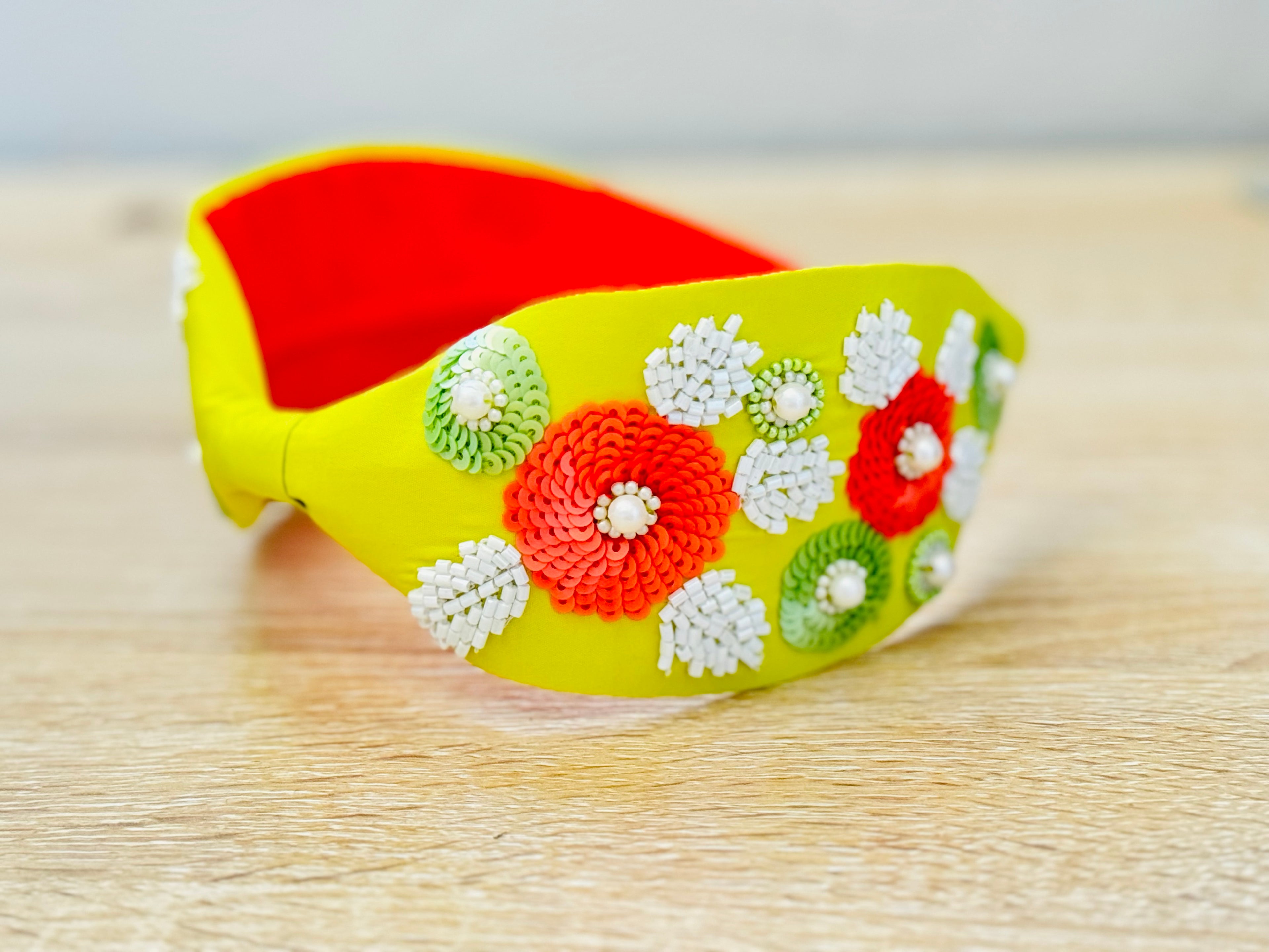 Floral Beaded Knot Headband, Handmade Knot Headband, Wide Knot Headband, Embellished Knot Headband,