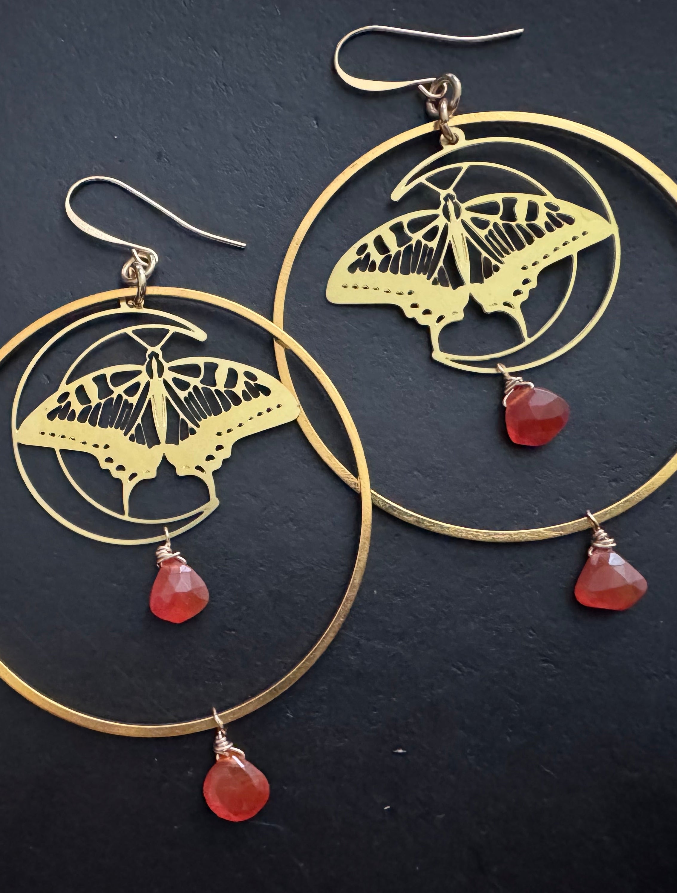 Large Carnelian earrings,Statement earrings, Modern brass earrings, raw brass earrings, gold dangles,