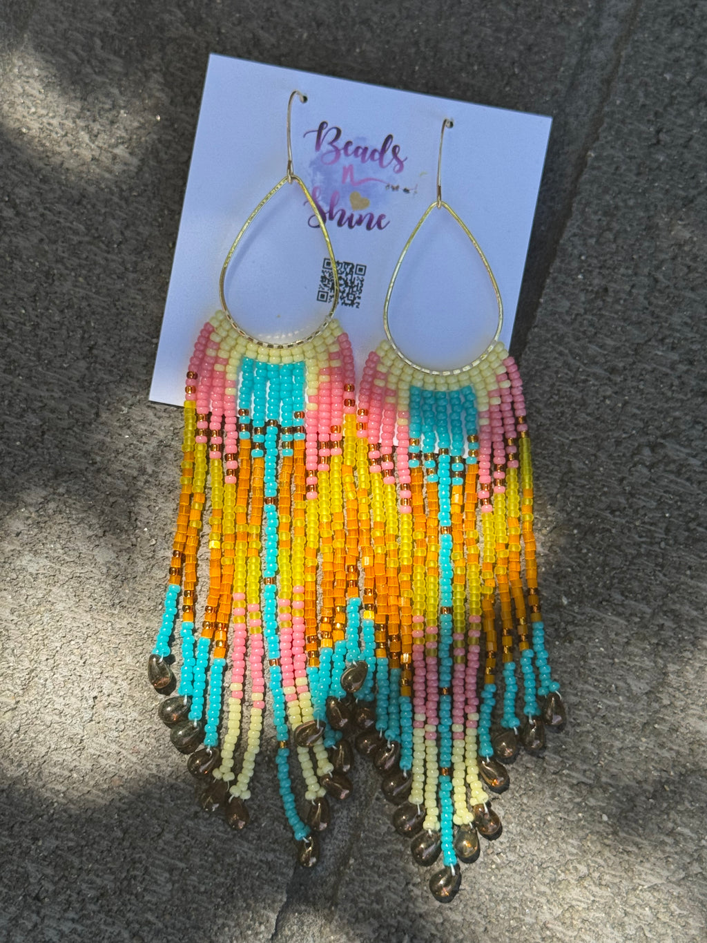 Handmade Statement beaded earrings, medium length earrings, boho earrings, seed bead earrings, gift for women