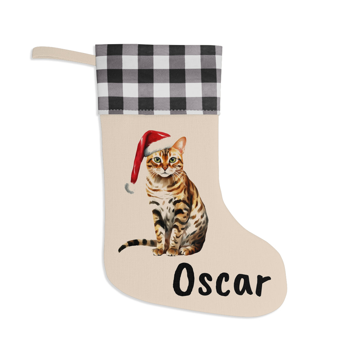 Christmas Stocking, Bengal Cat Stocking, Holiday Stocking, Cat Lover Gift, Christmas Decor, Pet Owner Gift, Festive Stocking