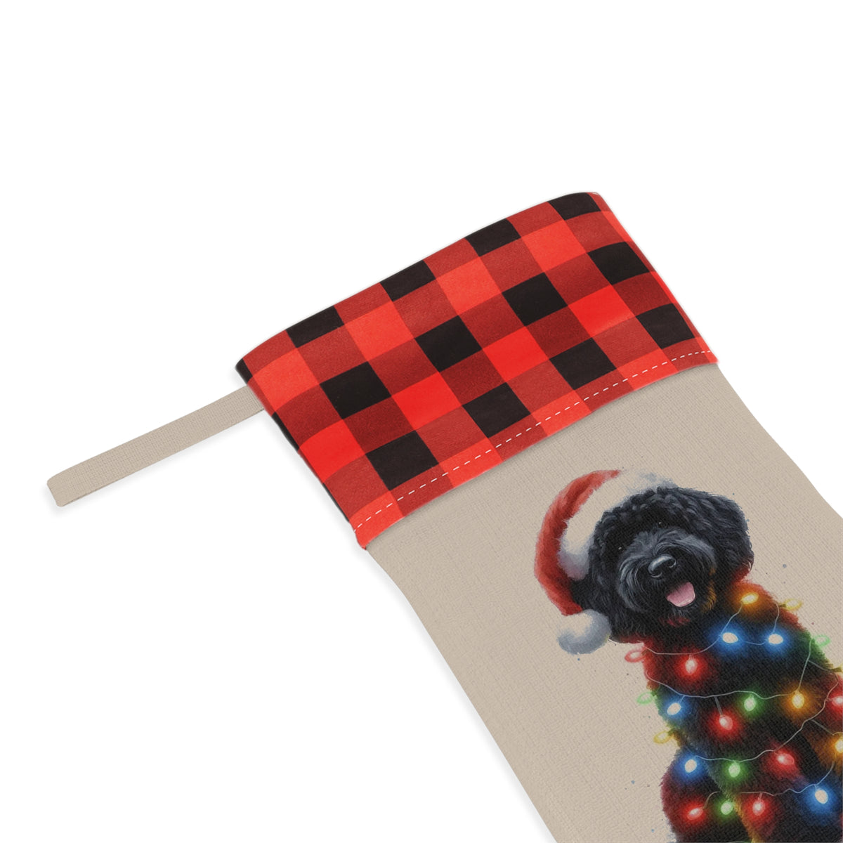 Christmas Stocking, Black golden doodle Stocking, Holiday Stocking, Dog Lover Gift, Pet Owner Gift, Christmas Decor