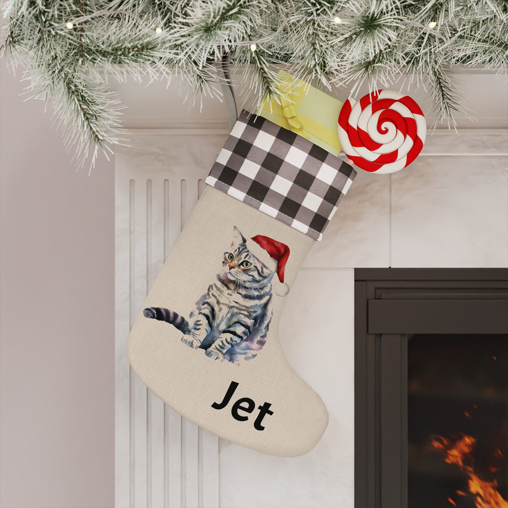 Cat Stocking, Christmas Decor, Holiday Stocking, Pet Lover Gift, Animal Print, Festive Home Decor, Cat Mom Gift