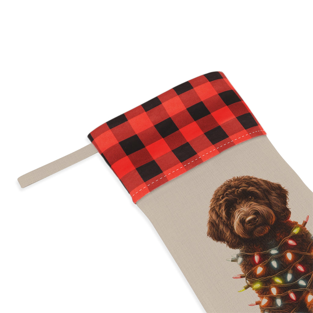 Christmas Stocking, Chocolate Labradoodle Stocking, Holiday Stocking, Dog Lover Gift, Pet Owner Gift, Christmas Decor