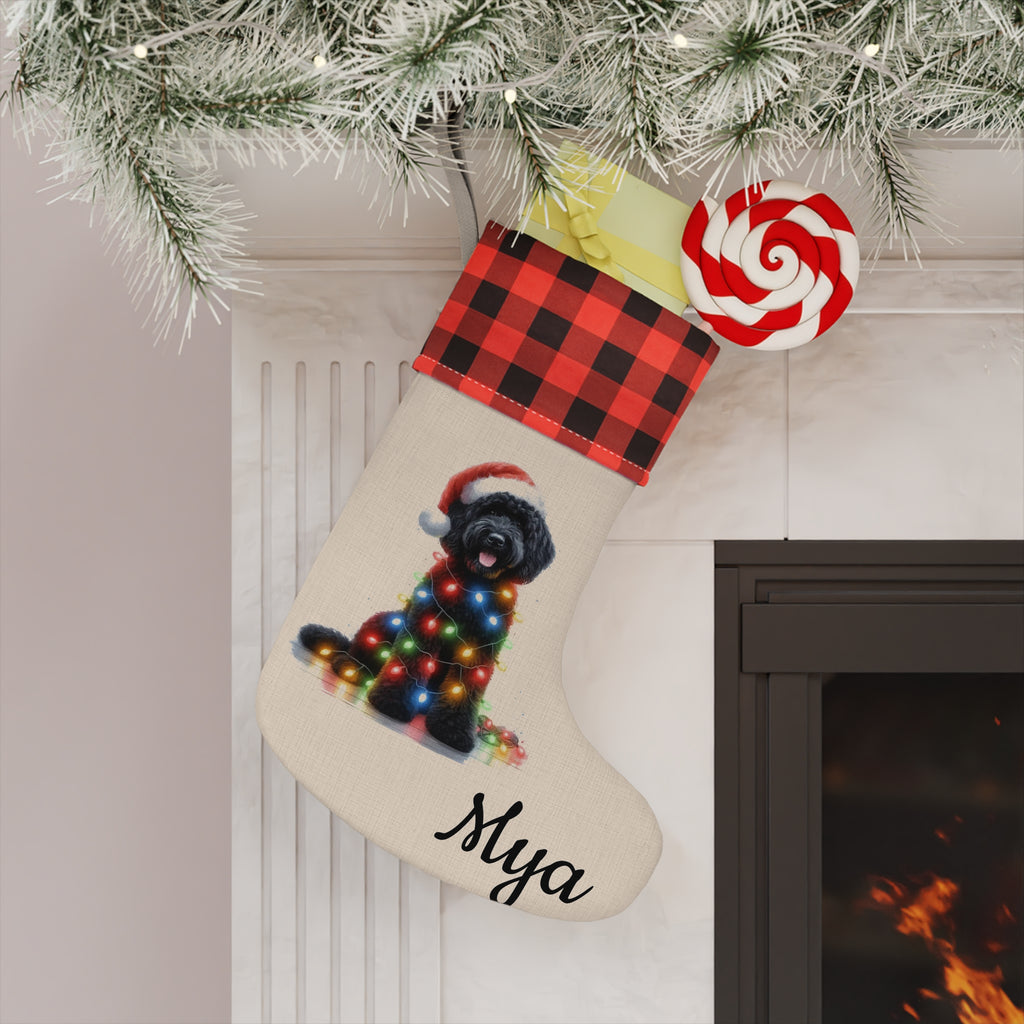 Christmas Stocking, Black golden doodle Stocking, Holiday Stocking, Dog Lover Gift, Pet Owner Gift, Christmas Decor