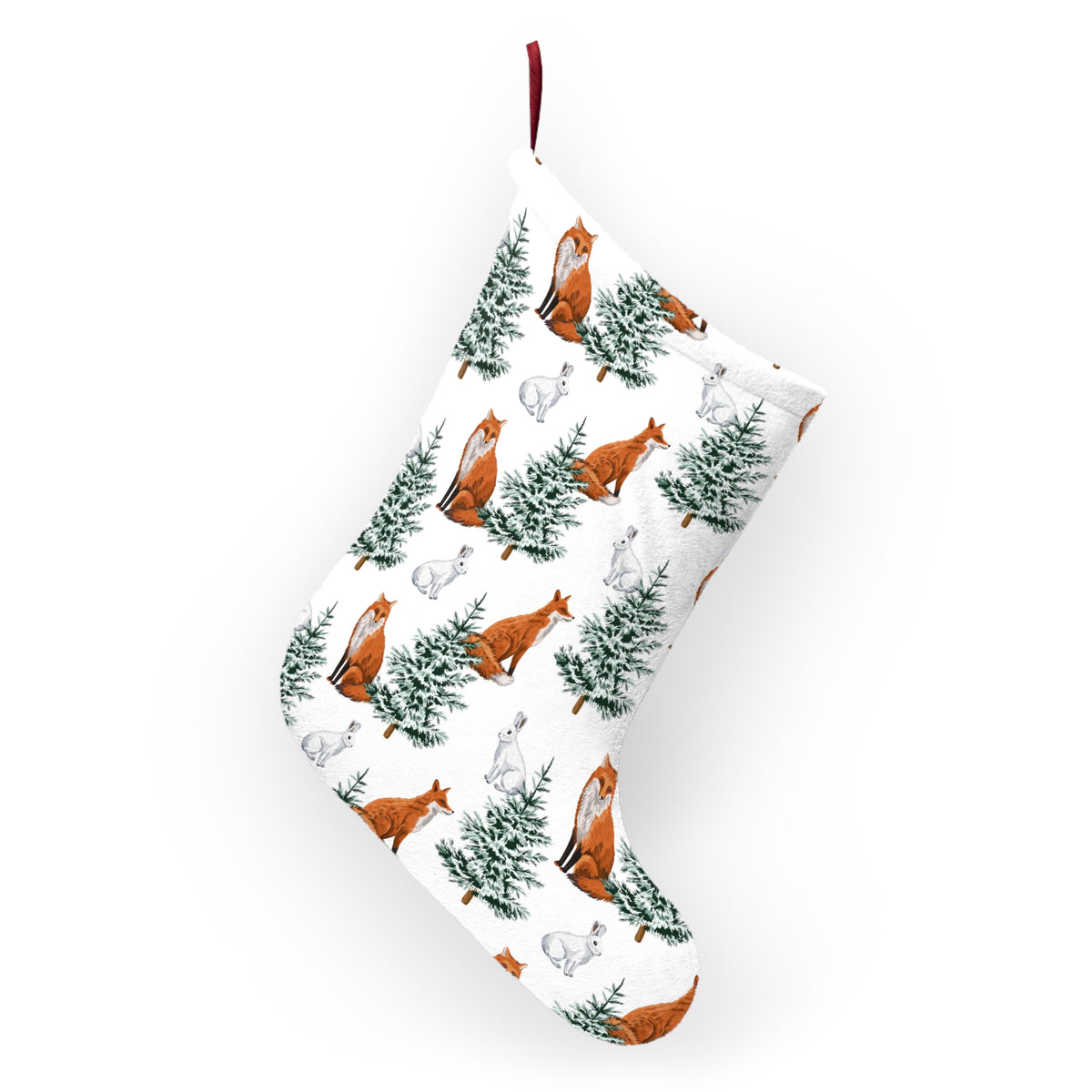 Christmas Stockings, Winter Forest, Red Fox and White Rabbit, Christmas Trees, Holiday Decor, Home Decor, Festive Stocking, Christmas Gift