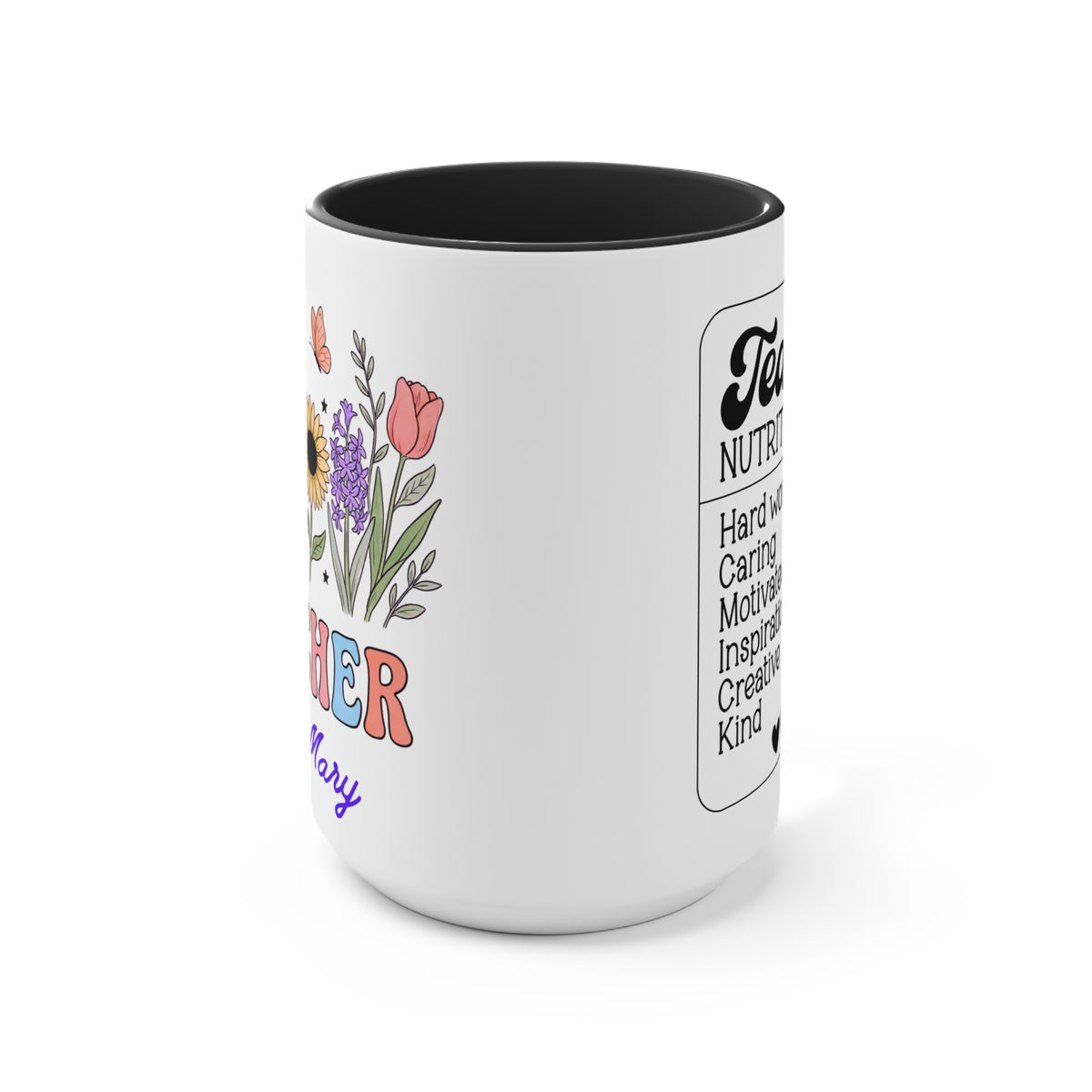 Personalized Floral Teacher Mug | Accent Mug with Pink Interior