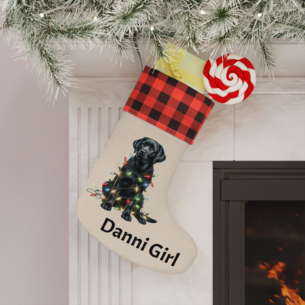 Christmas Stocking, Black Labrador, Pet Lover Gift, Holiday Decor, Dog Owner Present, Festive Mantel Decoration