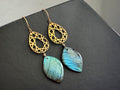 Statement earrings, gold labradorite dangles, Modern boho earrings, labradorite earrings