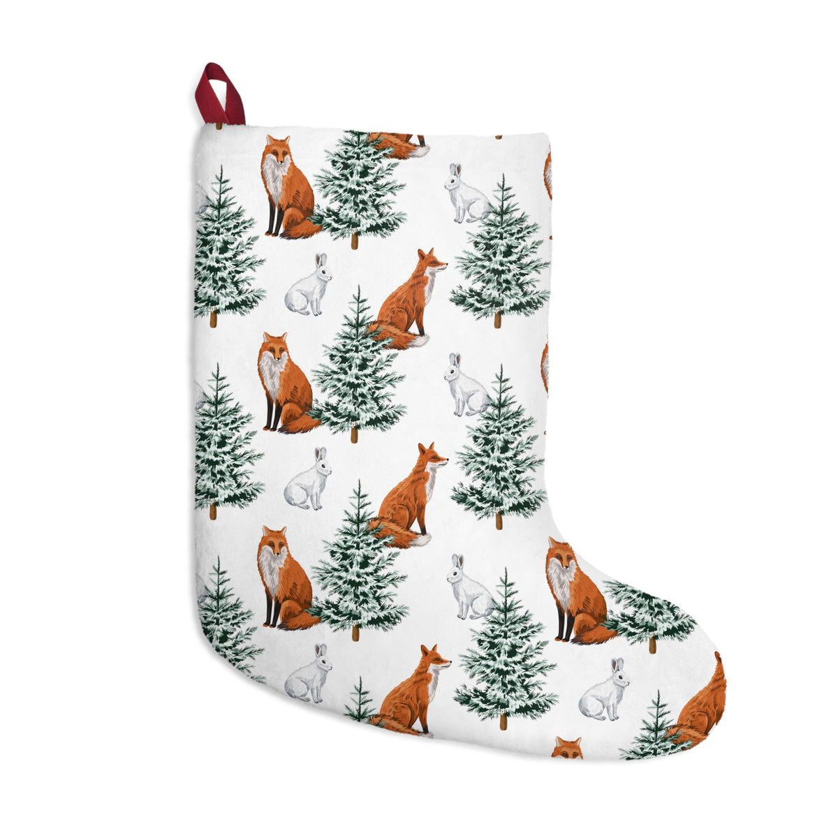 Christmas Stockings, Winter Forest, Red Fox and White Rabbit, Christmas Trees, Holiday Decor, Home Decor, Festive Stocking, Christmas Gift