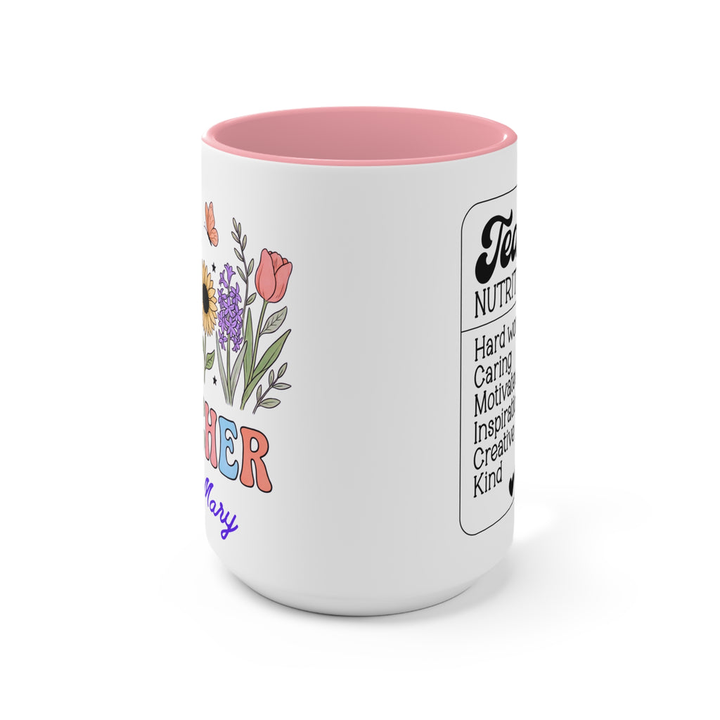 Personalized Floral Teacher Mug | Accent Mug with Pink Interior