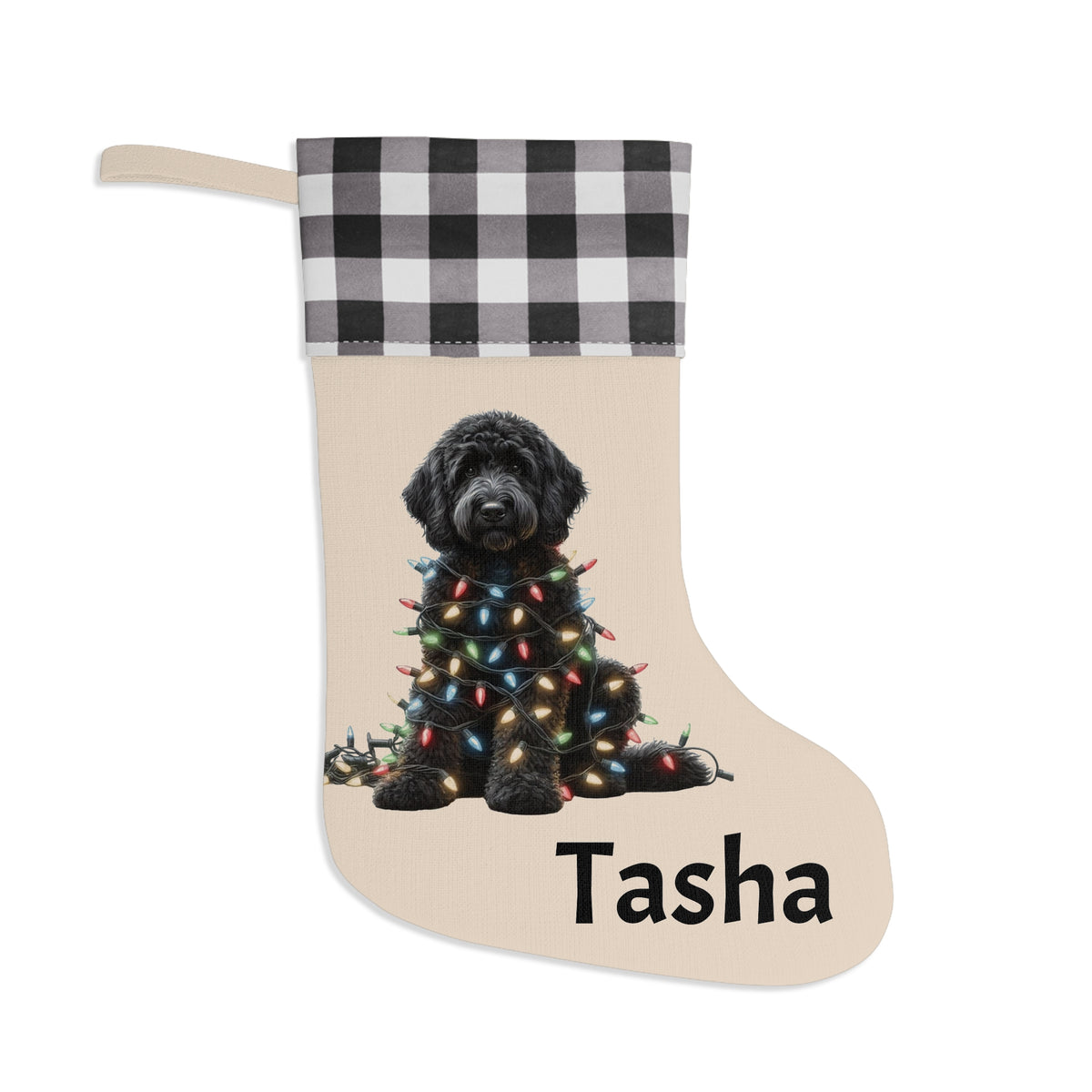 Christmas Stocking, Black Labradoodle Stocking, Holiday Stocking, Dog Lover Gift, Pet Owner Gift, Christmas Decor