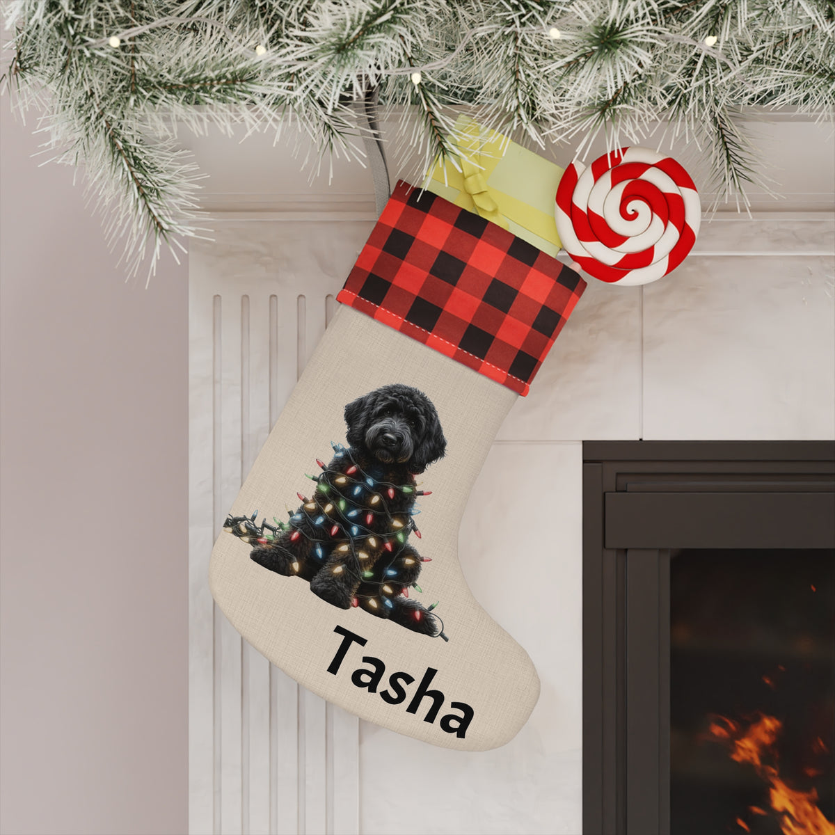 Christmas Stocking, Black Labradoodle Stocking, Holiday Stocking, Dog Lover Gift, Pet Owner Gift, Christmas Decor