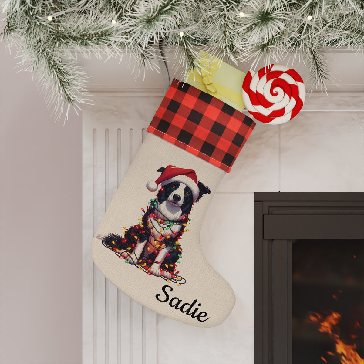 Christmas Stocking, Holiday Stocking, Dog Lover Christmas Decor, Border Collie Gift, Pet Owner Stocking Stuffer