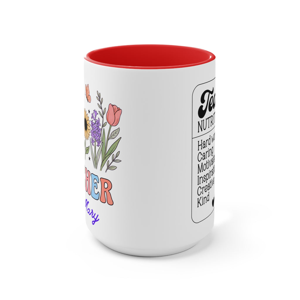 Personalized Floral Teacher Mug | Accent Mug with Pink Interior