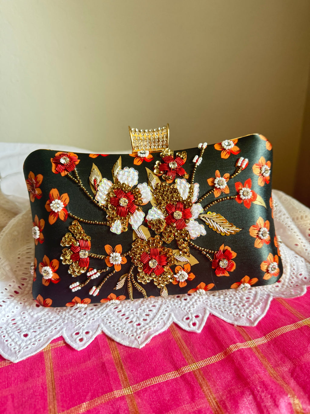 Handmade Beaded box clutch bag, beaded clutch, evening party bag with string, Gift for her, Bridal wedding bag