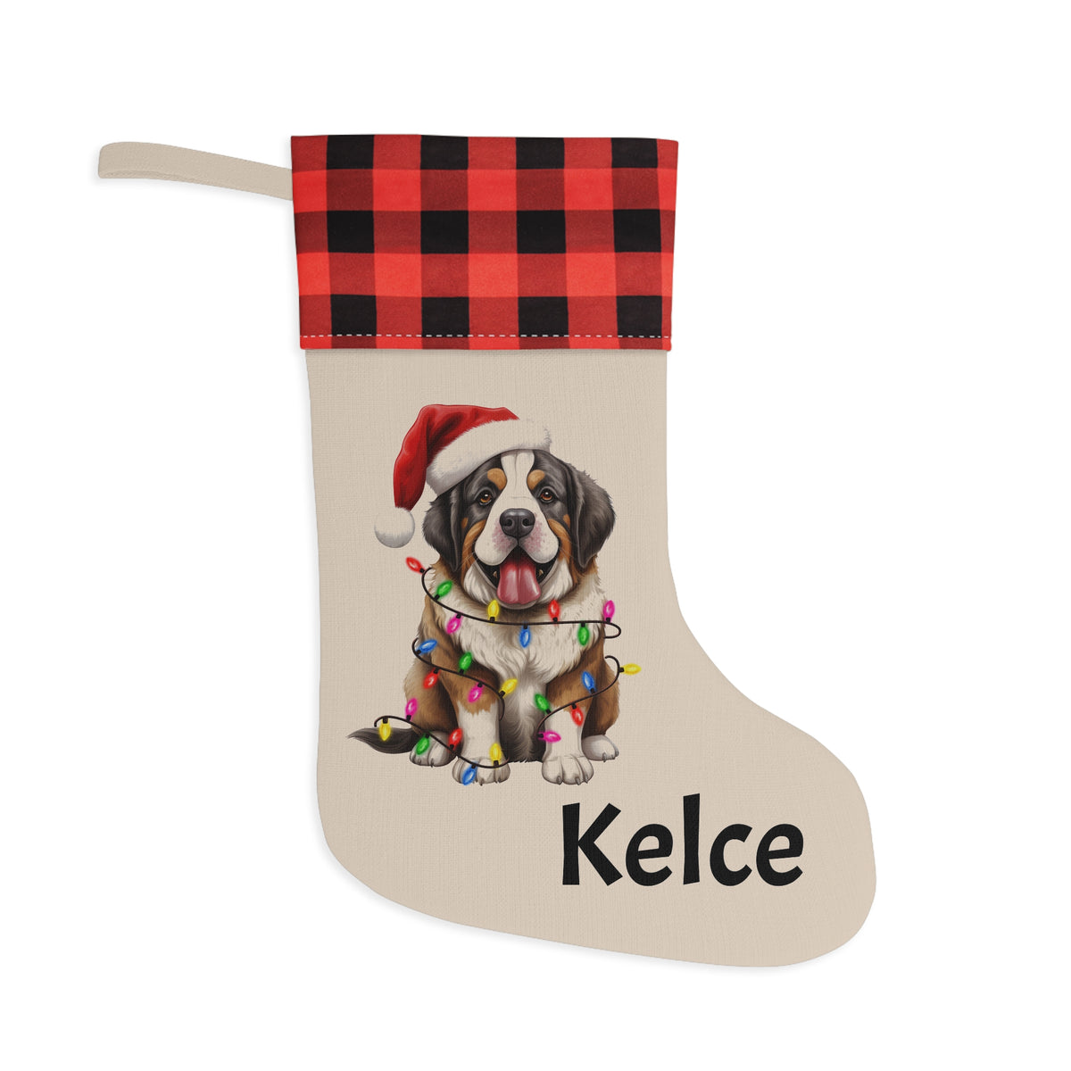 Christmas Stocking, St Bernard stocking, Holiday Stocking, Dog Lover Gift, Pet Owner Decor, Festive Home Decor