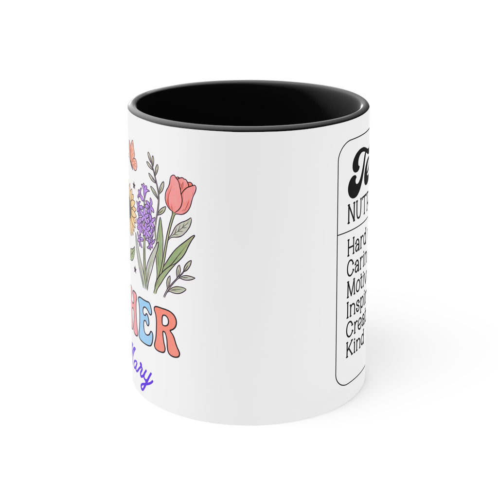 Personalized Floral Teacher Mug | Accent Mug with Pink Interior