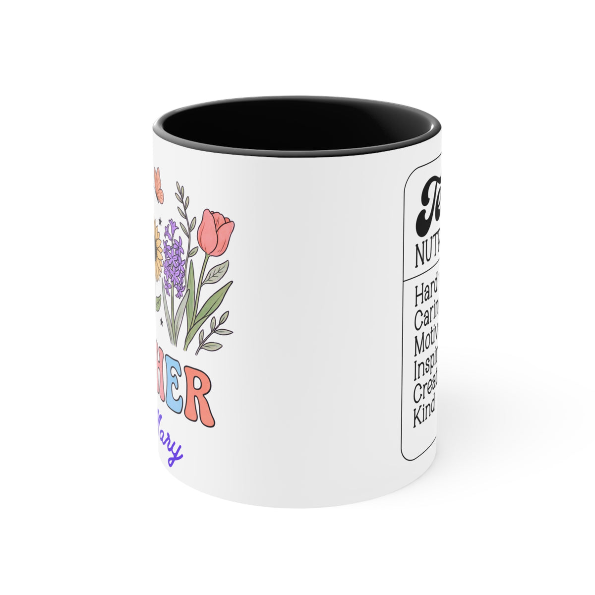 Personalized Floral Teacher Mug | Accent Mug with Pink Interior