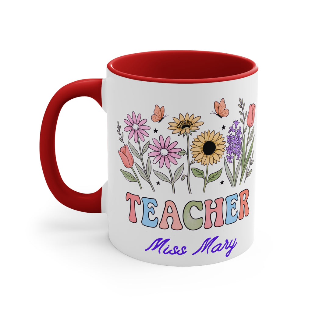 Personalized Floral Teacher Mug | Accent Mug with Pink Interior