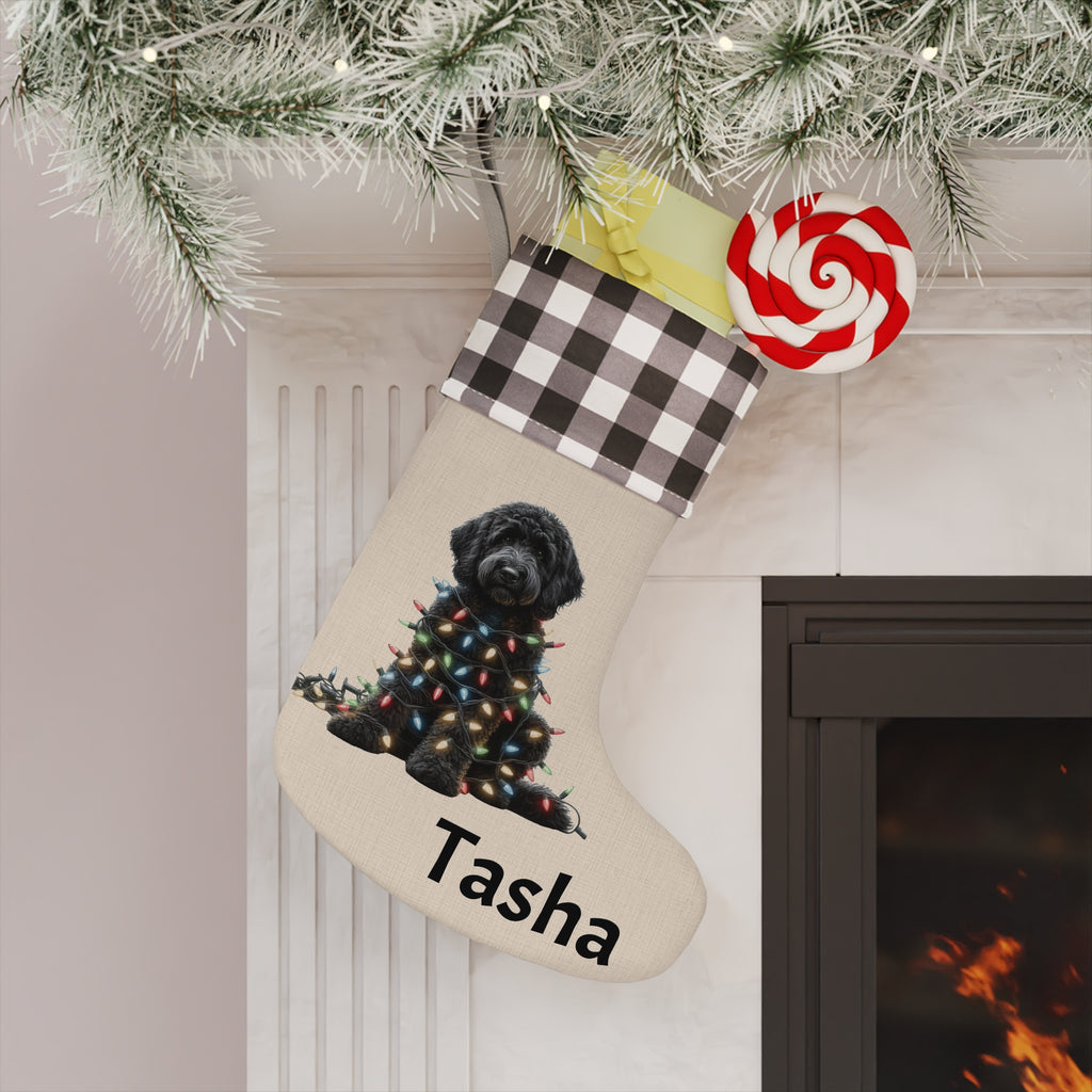 Christmas Stocking, Black Labradoodle Stocking, Holiday Stocking, Dog Lover Gift, Pet Owner Gift, Christmas Decor