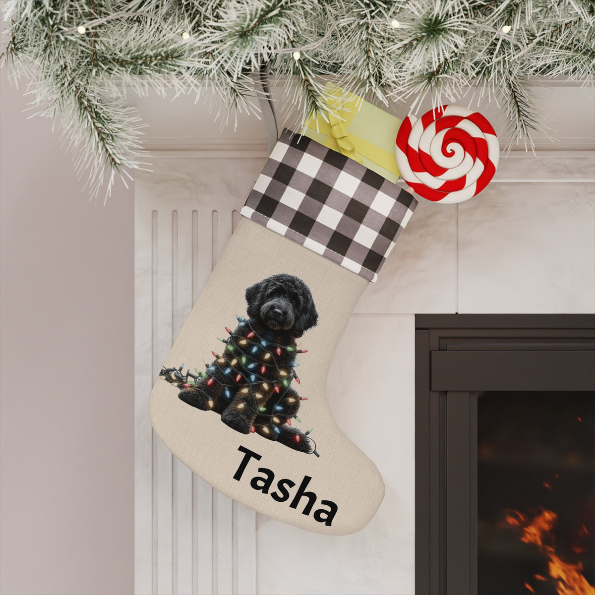 Christmas Stocking, Black Labradoodle Stocking, Holiday Stocking, Dog Lover Gift, Pet Owner Gift, Christmas Decor
