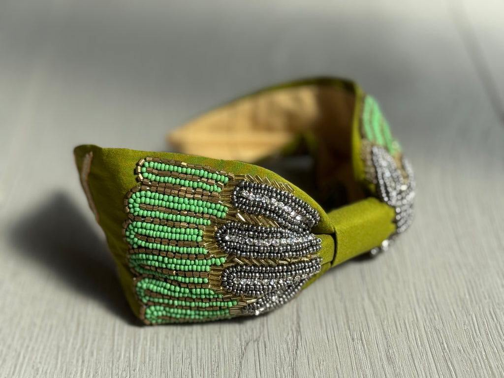 Statement headband, Handmade Knot Headband, Wide Knot Headband, Embellished Knot Headband, Seed Bead Headband, gifts for her