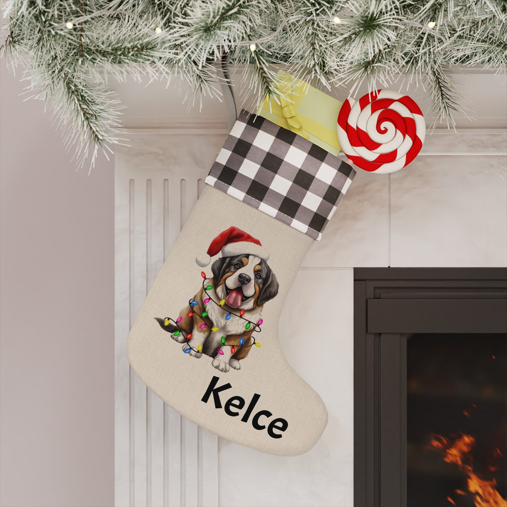 Christmas Stocking, St Bernard stocking, Holiday Stocking, Dog Lover Gift, Pet Owner Decor, Festive Home Decor