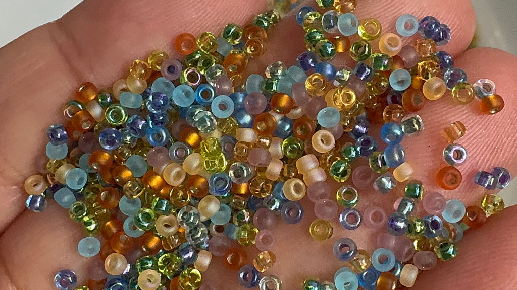 Amber blues mix, seed beads mix, size 11/0, 30 grams