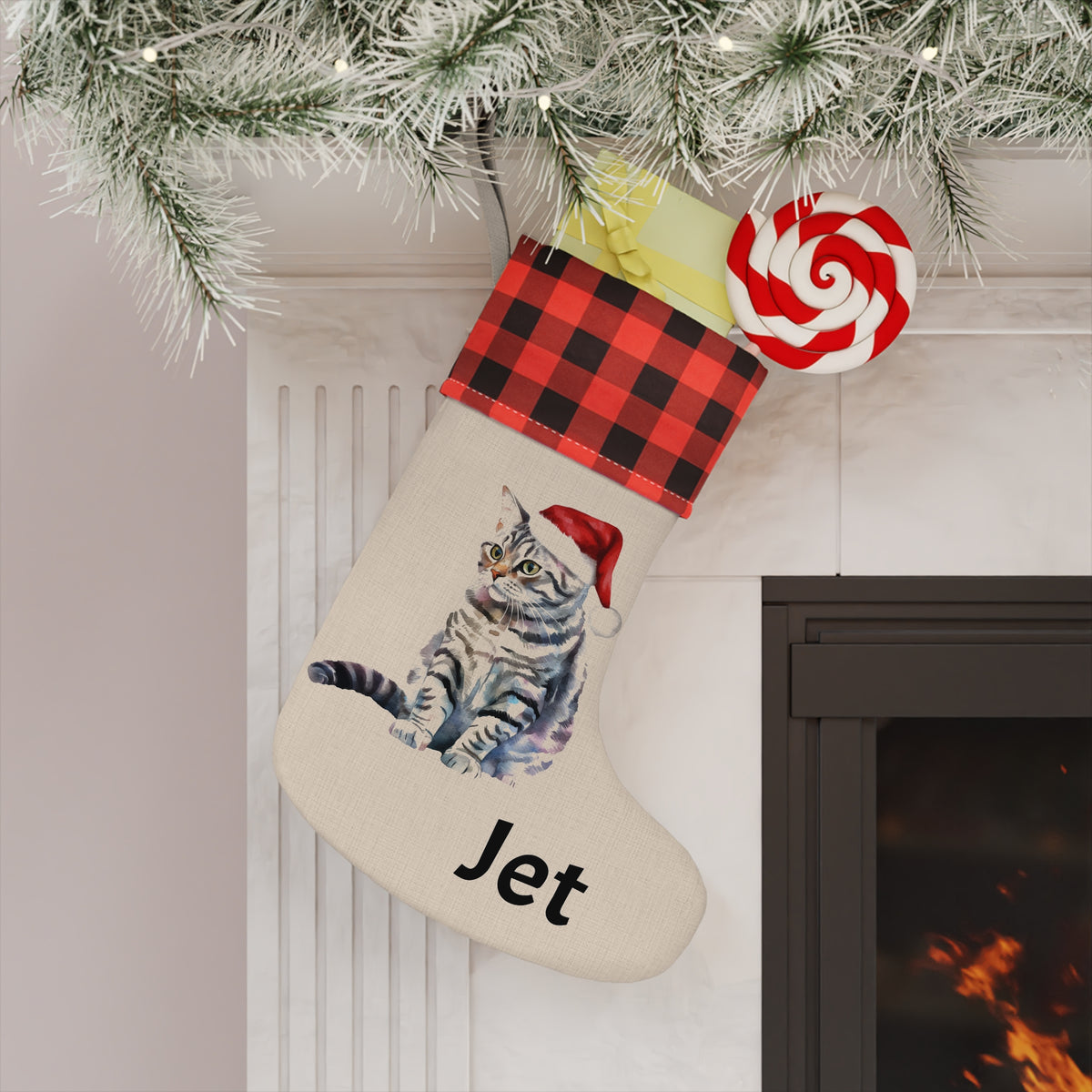 Cat Stocking, Christmas Decor, Holiday Stocking, Pet Lover Gift, Animal Print, Festive Home Decor, Cat Mom Gift