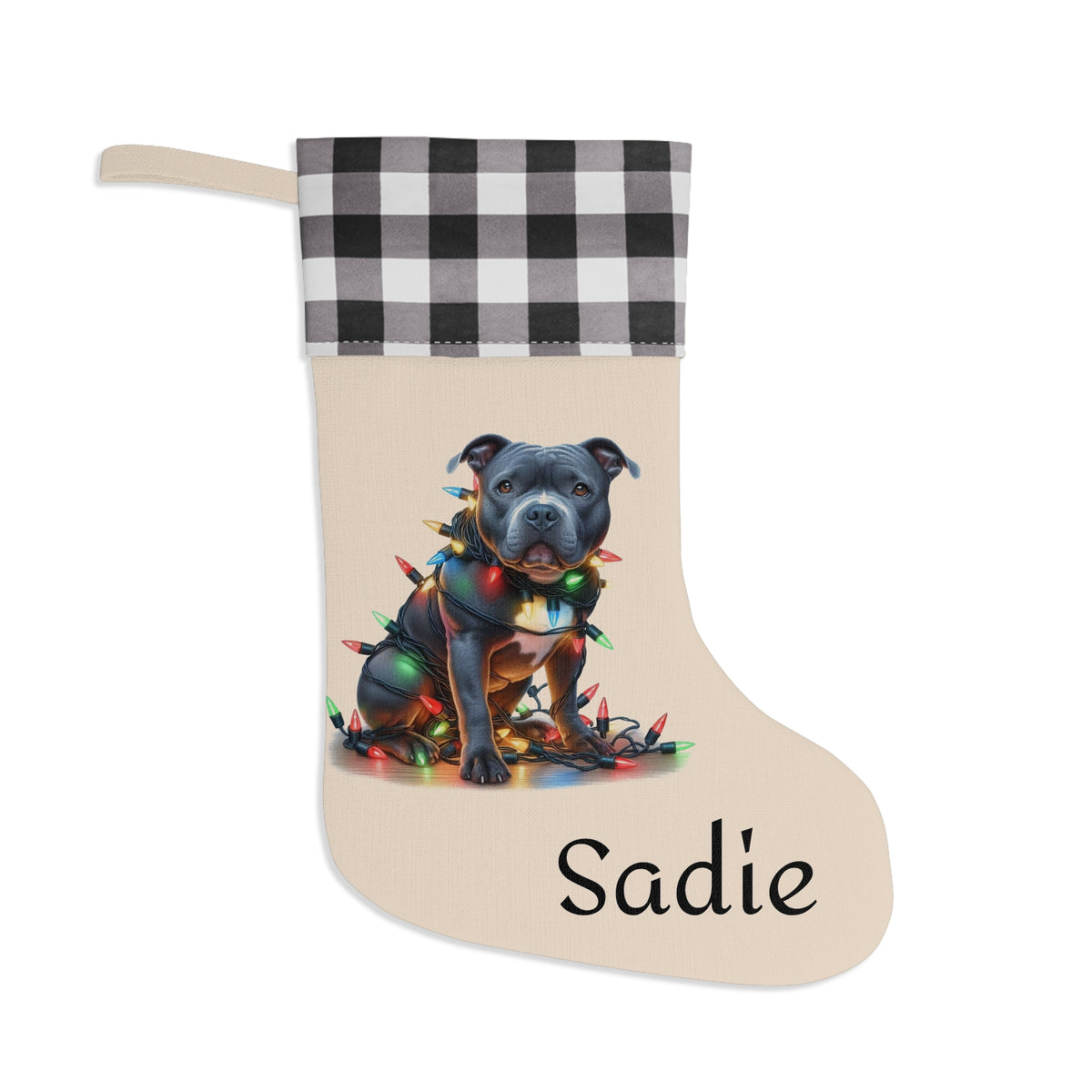 Blue Staffordshire Bull Terrier Stocking, Christmas Decoration, Dog Lover Gift, Personalized Holiday Stocking, Pet Christmas Stocking,