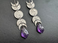 Moon phase earrings, celestial jewelry, amethyst drop earrings, boho crystal earrings, witchy jewelry, lunar earrings, silver moon earrings, statement dangle earrings, crystal gemstone jewelry, bohemian earrings