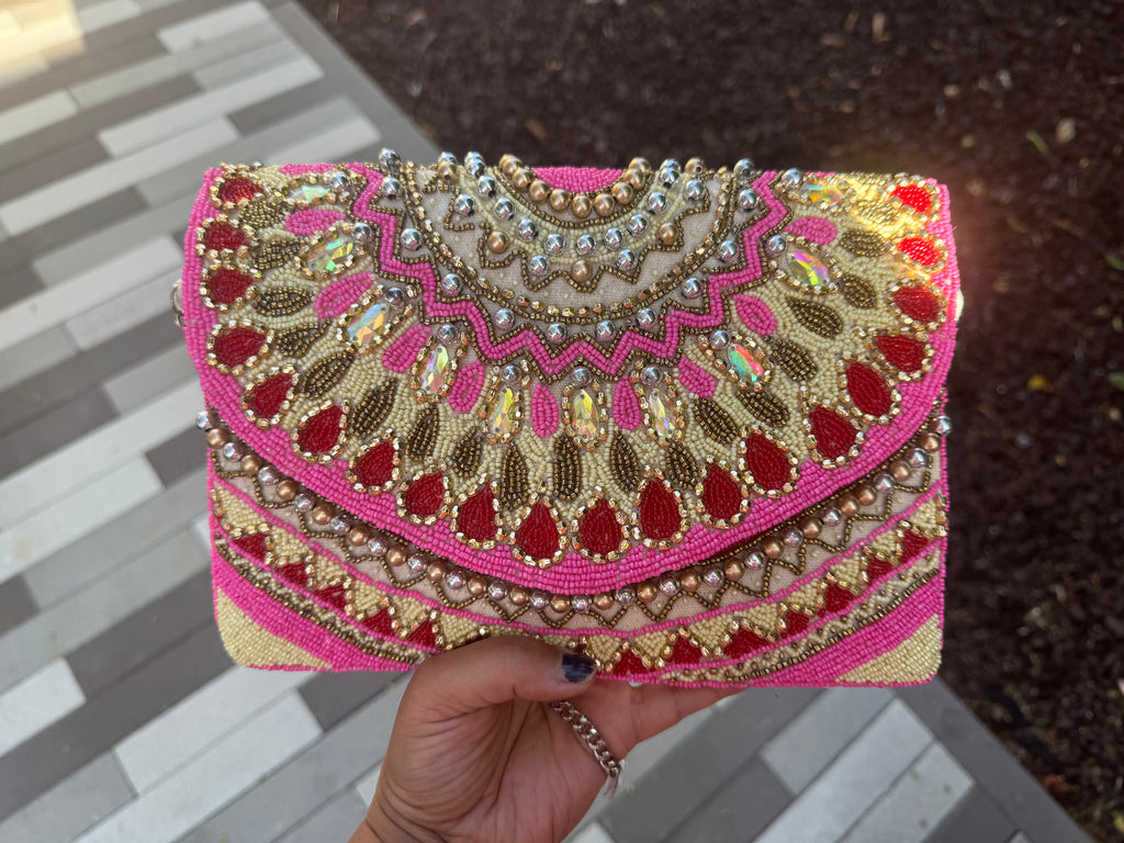 Exquisite Handmade Beaded clutch bag, ornate beaded clutch, evening party bag with string, Gift for her, Bridal wedding bag