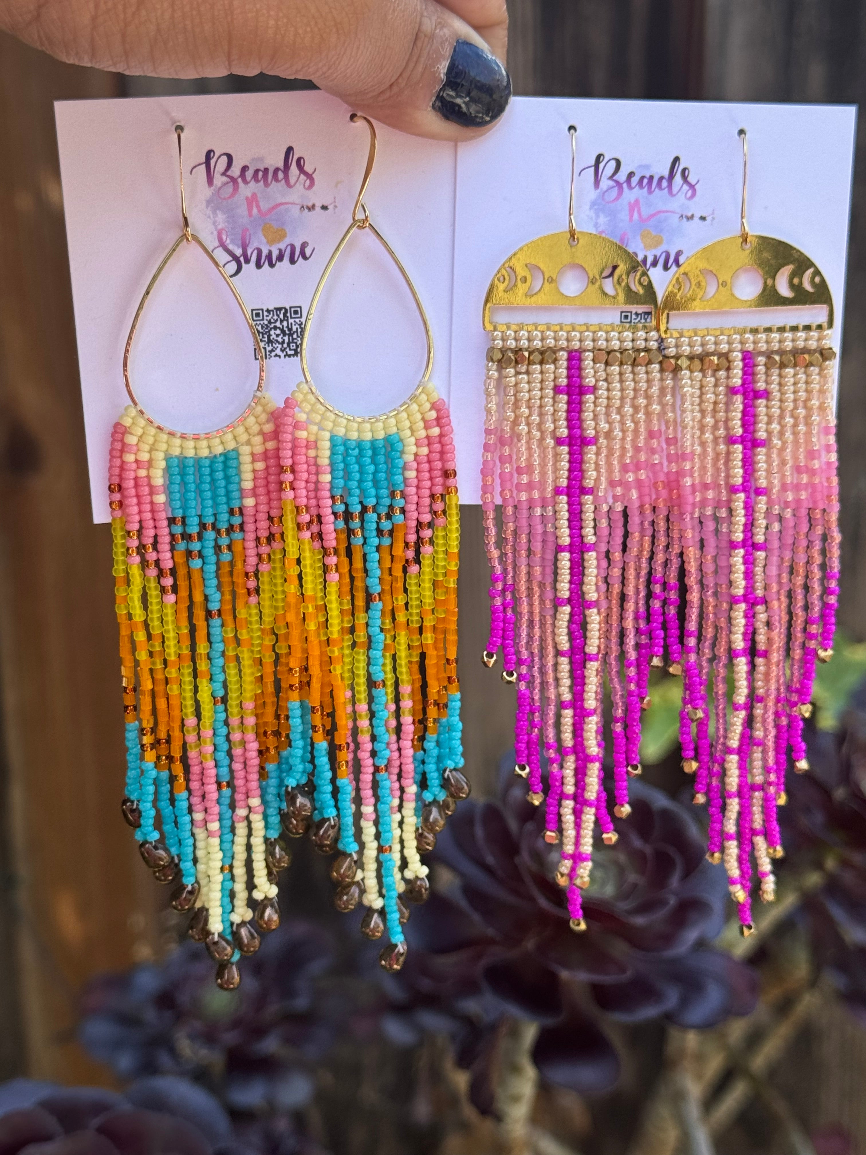 Handmade Statement beaded earrings, medium length earrings, boho earrings, seed bead earrings, gift for women