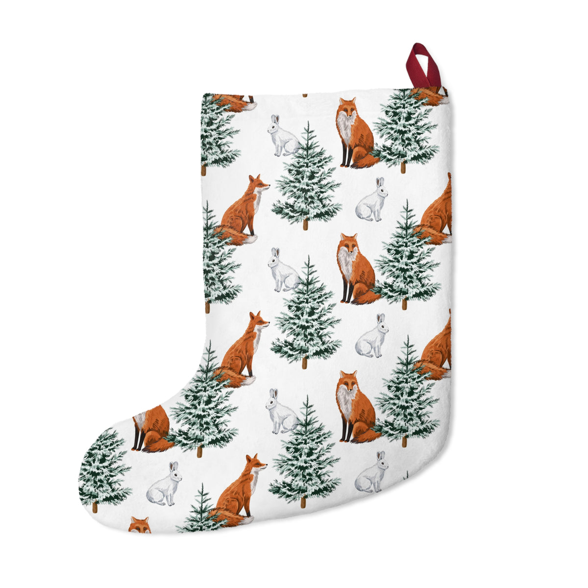 Christmas Stockings, Winter Forest, Red Fox and White Rabbit, Christmas Trees, Holiday Decor, Home Decor, Festive Stocking, Christmas Gift