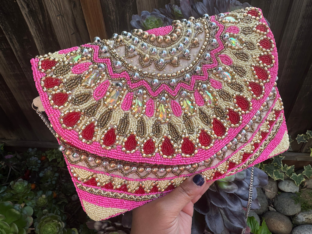 Exquisite Handmade Beaded clutch bag, ornate beaded clutch, evening party bag with string, Gift for her, Bridal wedding bag