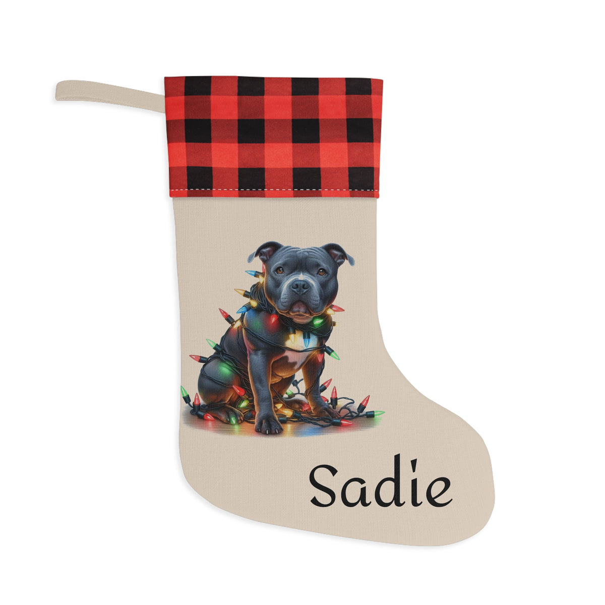 Blue Staffordshire Bull Terrier Stocking, Christmas Decoration, Dog Lover Gift, Personalized Holiday Stocking, Pet Christmas Stocking,