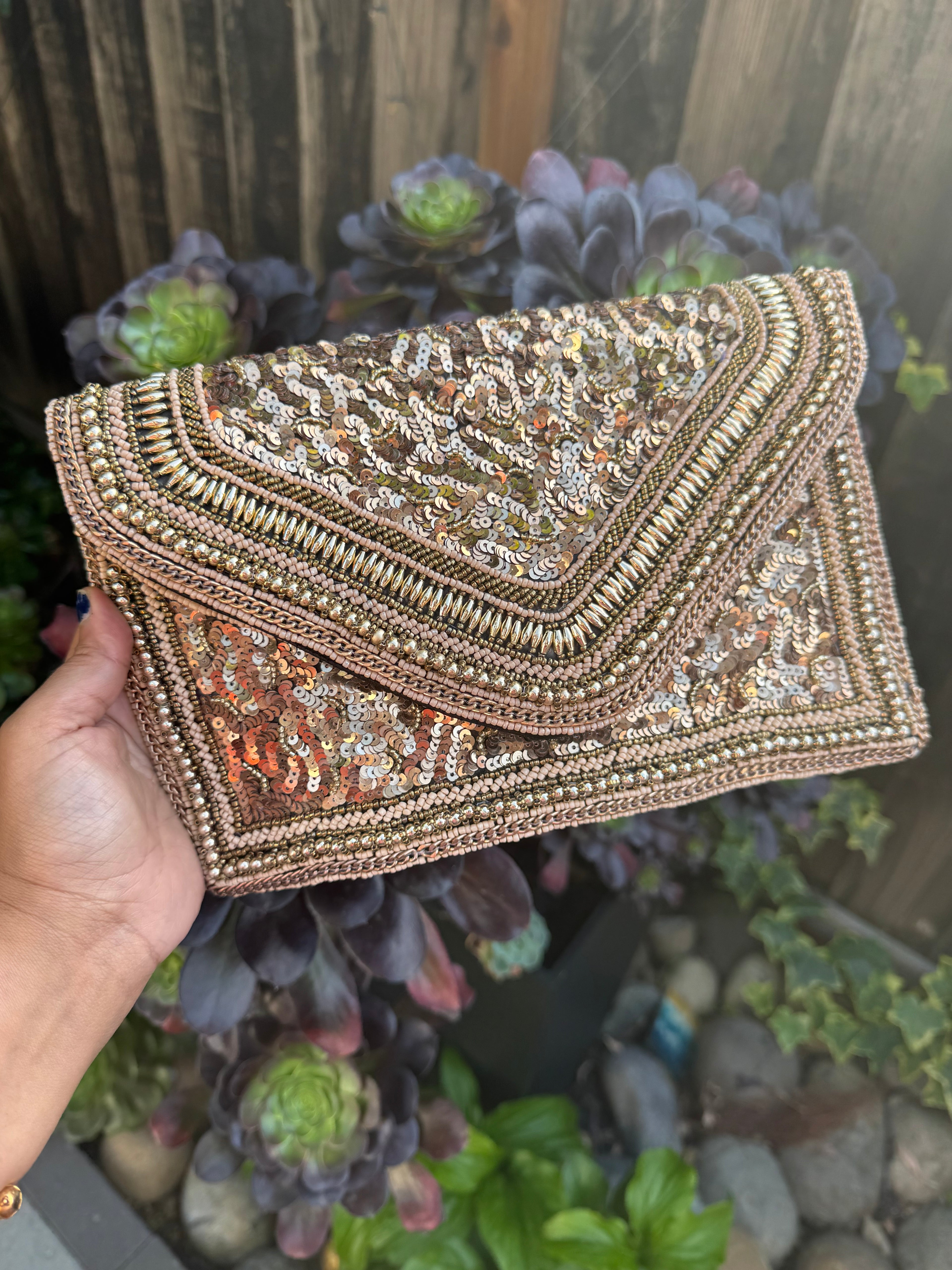 Exquisite Handmade Beaded clutch bag, gold beaded clutch, evening party bag with string, Gift for her, Bridal wedding bag