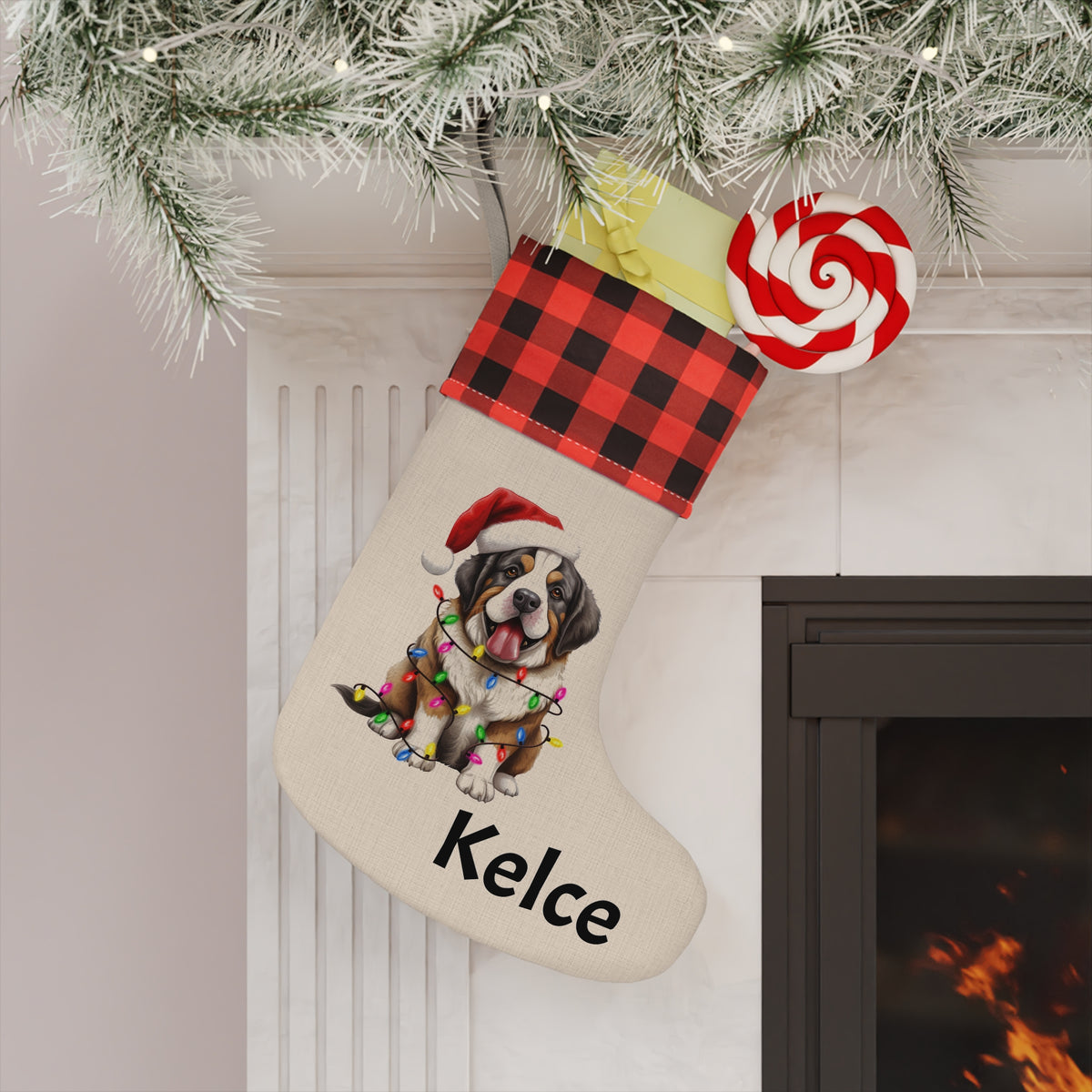 Christmas Stocking, St Bernard stocking, Holiday Stocking, Dog Lover Gift, Pet Owner Decor, Festive Home Decor