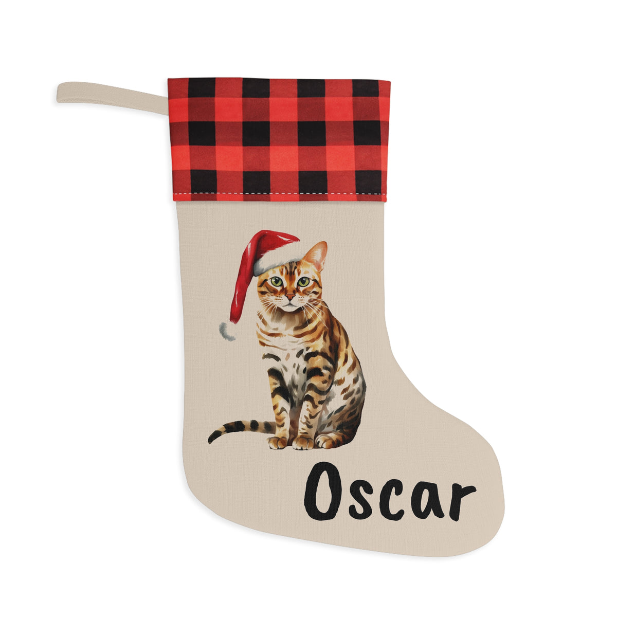 Christmas Stocking, Bengal Cat Stocking, Holiday Stocking, Cat Lover Gift, Christmas Decor, Pet Owner Gift, Festive Stocking