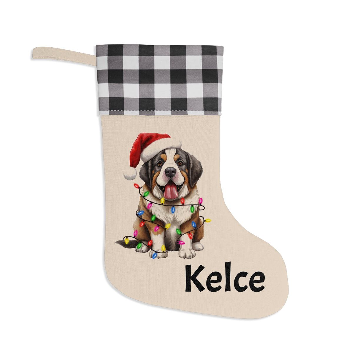 Christmas Stocking, St Bernard stocking, Holiday Stocking, Dog Lover Gift, Pet Owner Decor, Festive Home Decor