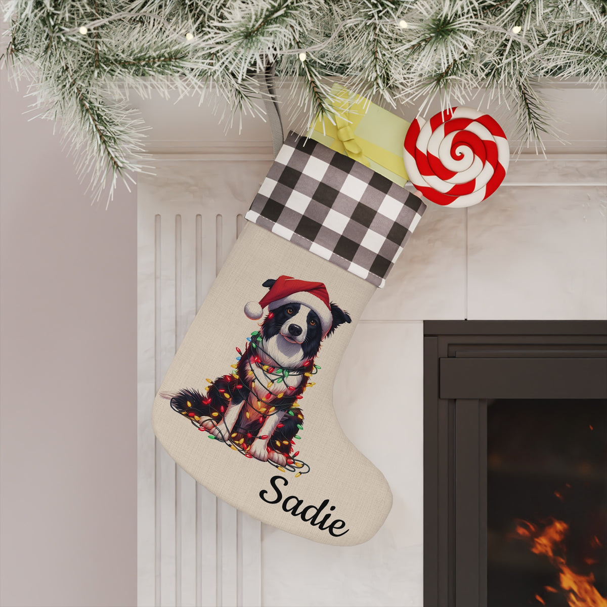 Christmas Stocking, Holiday Stocking, Dog Lover Christmas Decor, Border Collie Gift, Pet Owner Stocking Stuffer