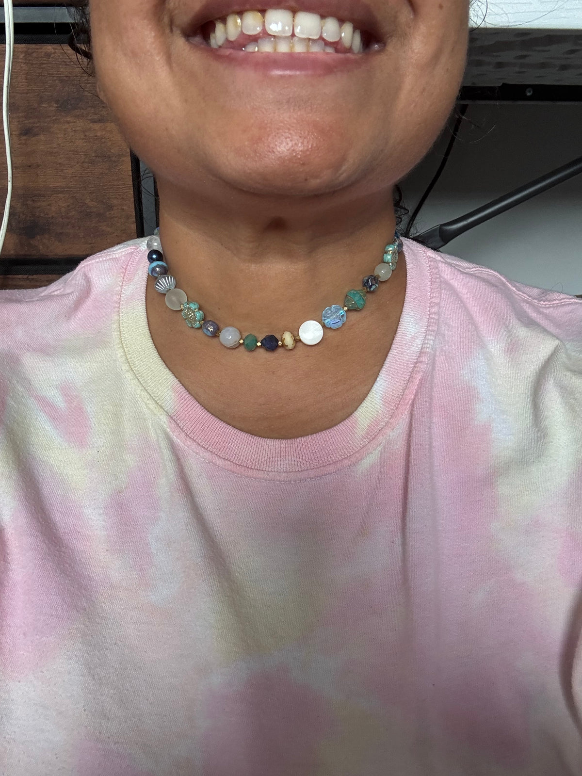 Handcrafted Czech Glass & Gemstone Layered Necklace | Boho Statement Necklace | Artisan Beaded Jewelry | beaded choker | adjustable 2”