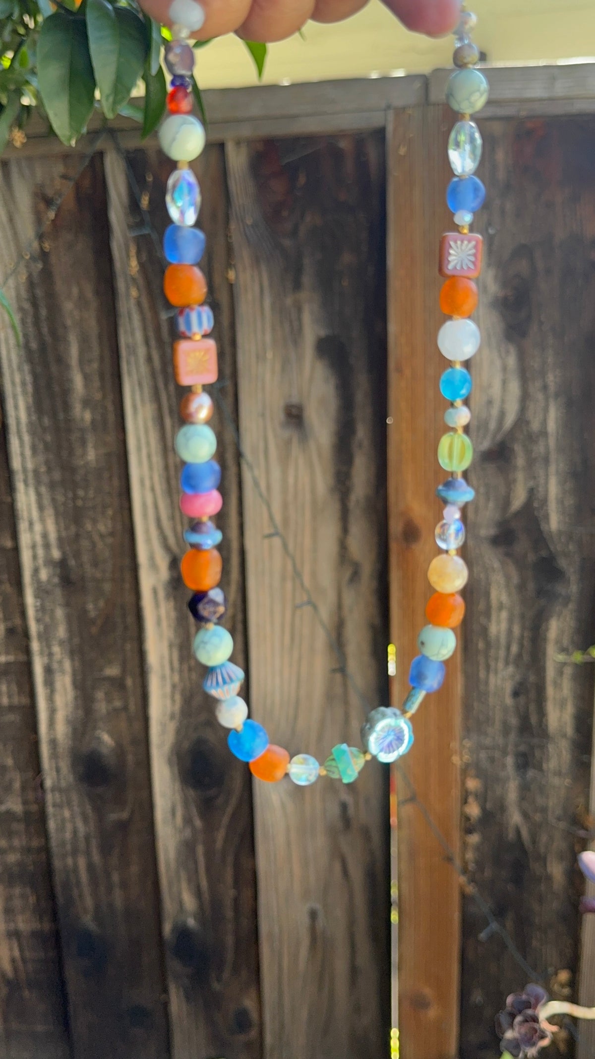 Handcrafted Czech Glass & Gemstone Layered Necklace | Boho Statement Necklace | Artisan Beaded Jewelry | beaded choker | adjustable 2”