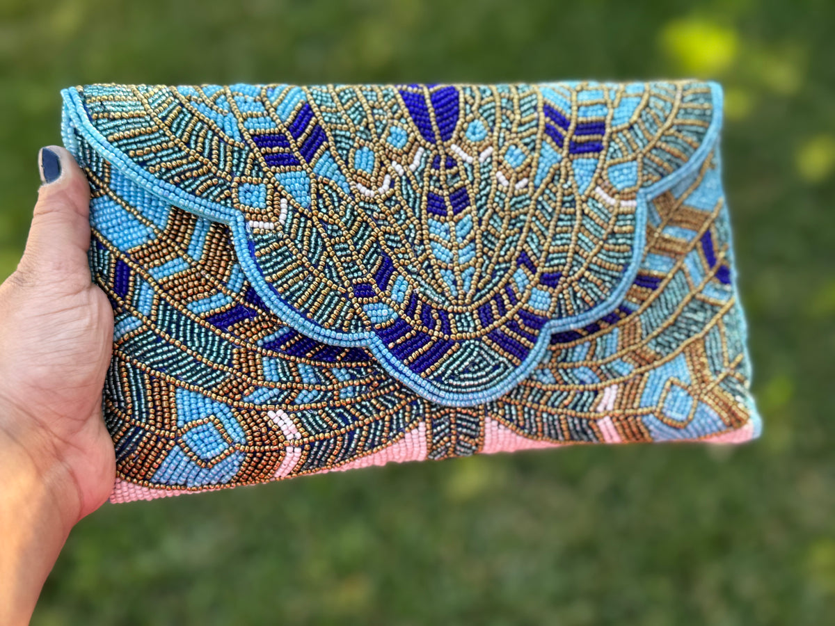 Exquisite Handmade Beaded clutch bag, detailed beaded clutch, evening party bag with string, Gift for her