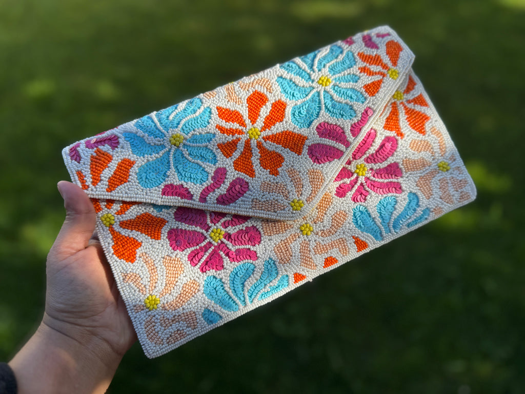 Floral Beaded Envelope Clutch | Statement Accessory | beautiful sequined purse